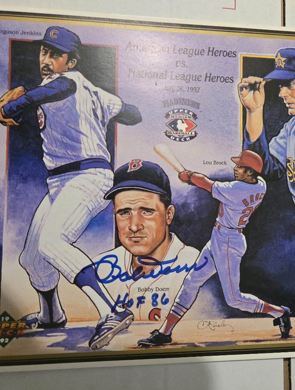 Boston Red Sox Bobby Doerr Autographed Baseball Print Hof